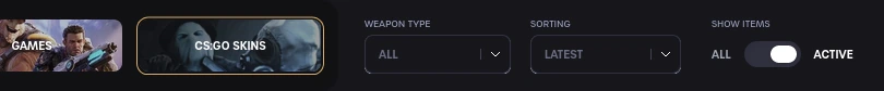 Key-Drop’s official filter example: choose Active under Show items to find available inventory items.
