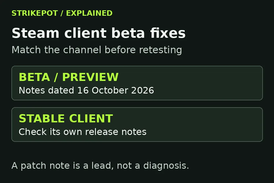 Explanatory diagram distinguishing the Steam beta notes from the stable client's release notes